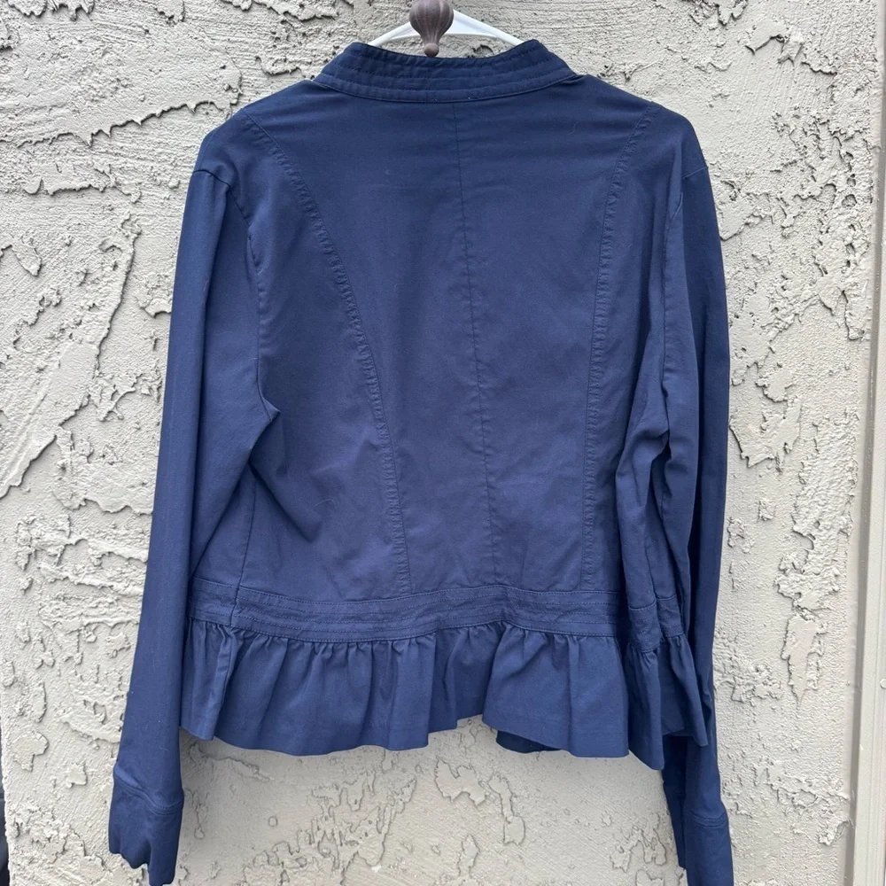 Westport Navy Ruffle Peplum jacket Open Front Stretch size XL - Picture 9 of 15
